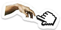 Hand reaching toward a pixel cursor