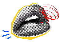 Stylized lips with graphic marks